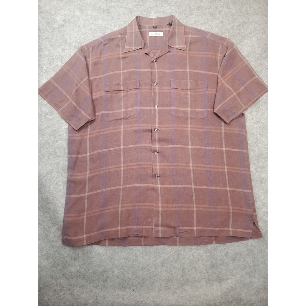 Men's XL Beecroft & Bull Red Short Sleeve Button Up Casual Shirt Linen Blend